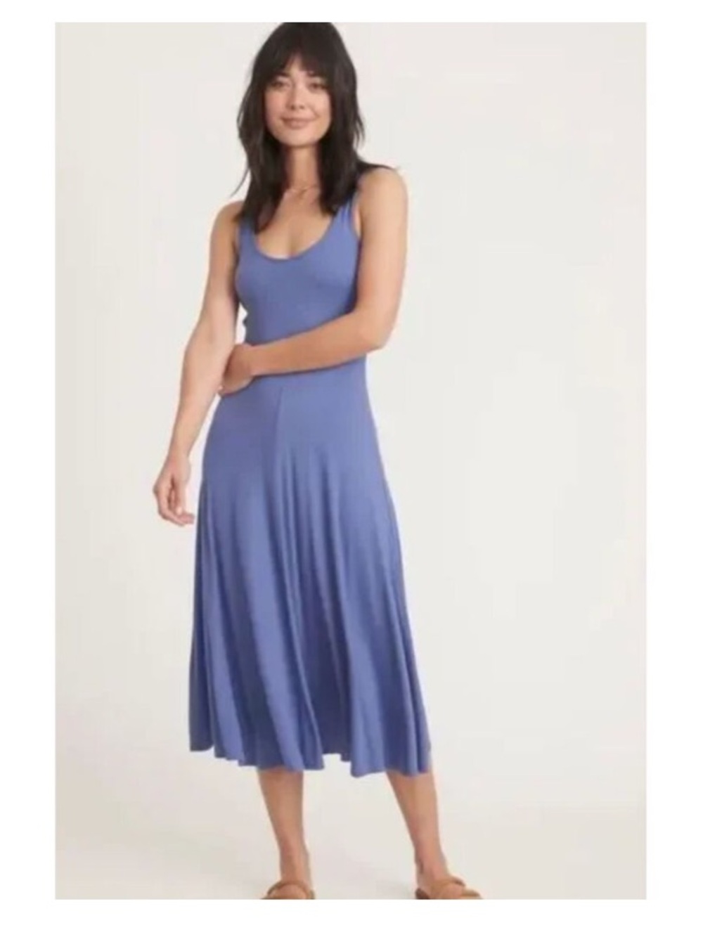 Marine Layer Blue Classic Simple Lexi Rib Fit & Flare Midi Dress XL Extra Large